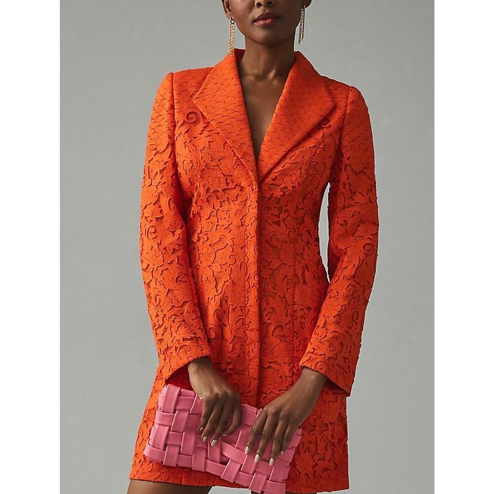 Anthropologie Pankaj & Nidhi Red Nylon V-Neck Blazer Mini Dress Size S